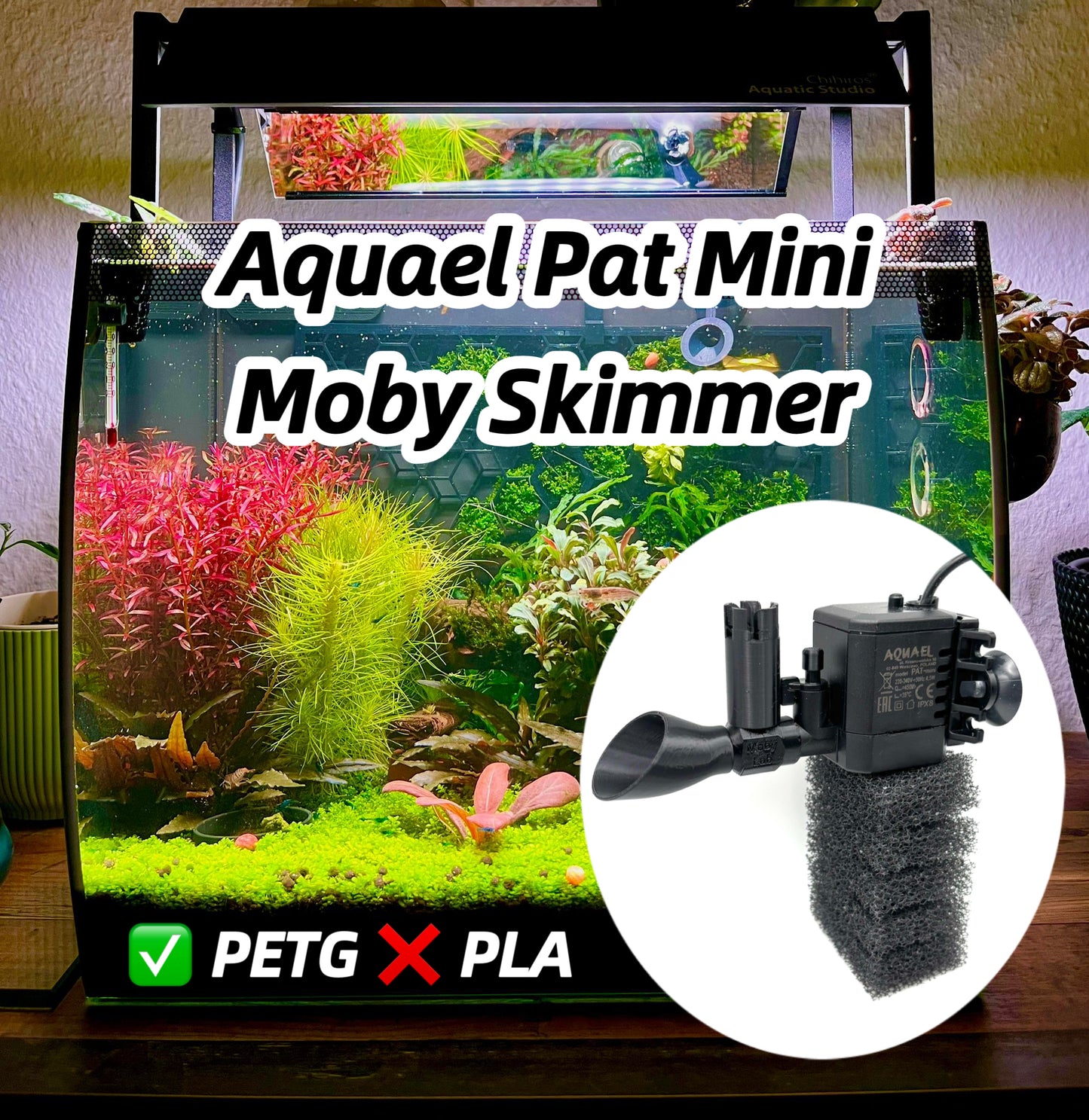 Moby Skimmer for Aquael Pat Mini  Aquarium Surface Residue Oil Removal Cleaning